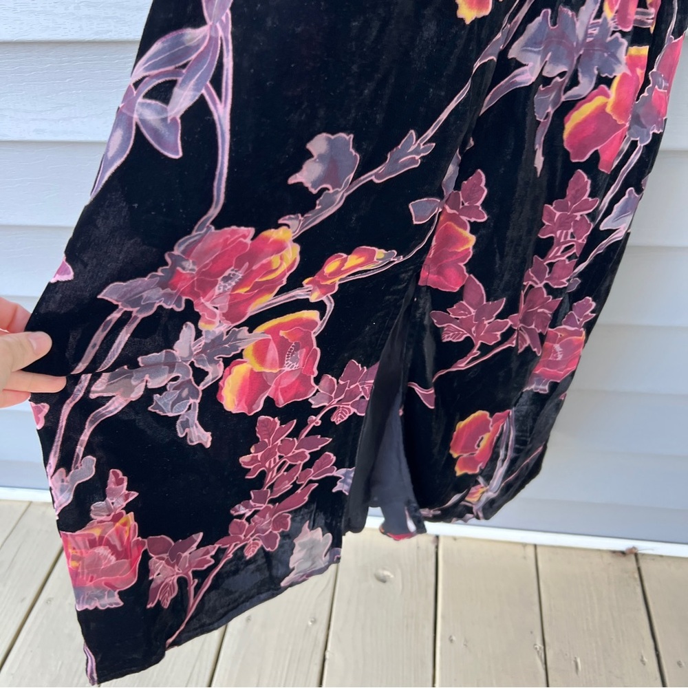 Rachel Zoe Velvet Burnout Floral Maxi Dress Side Slit Adjustable Straps Size 10 - Picture 3 of 12